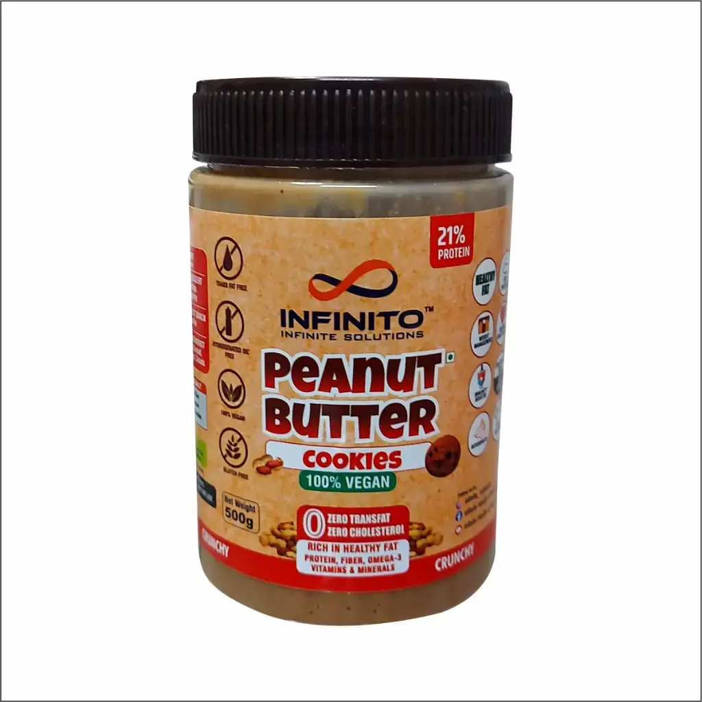 INFINITO Peanut Butter COOKIES Flavour Protein Peanut Butter Crunchy | Roasted Peanuts, Cookie Flavour |100% Vegan, Peanut Butter Crunchy | No Added Whey | Gluten-Free |